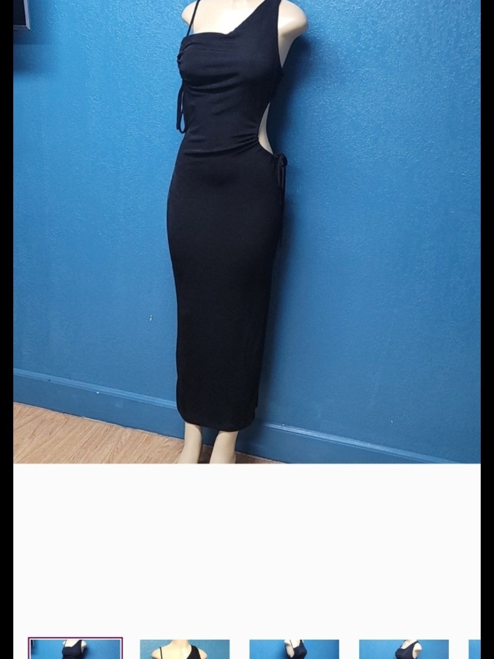 One-Shoulder Black Cutout Maxi Dress